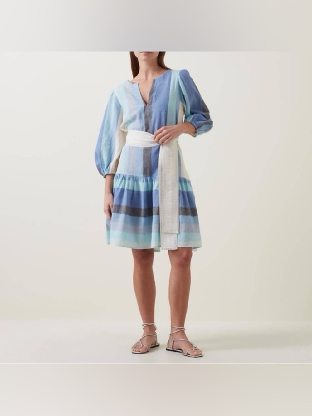 DEVOTION TWINS X ANTHROPOLOGIE blue & white striped tourmalini min dress size 6